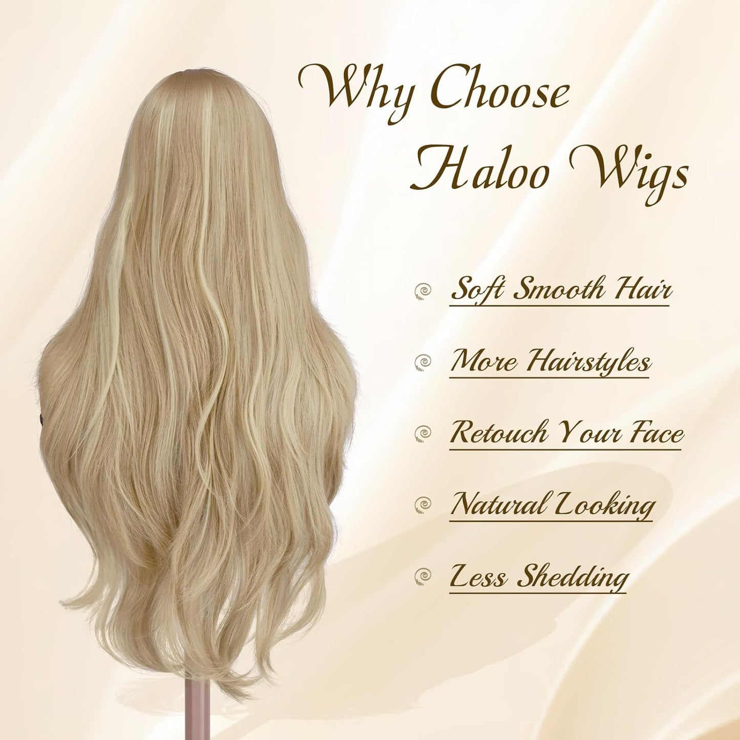 Blonde Wigs with Bangs - Long Layered Natural-Looking Synthetic Wavy Hair | 26-Inch Dirty Blonde