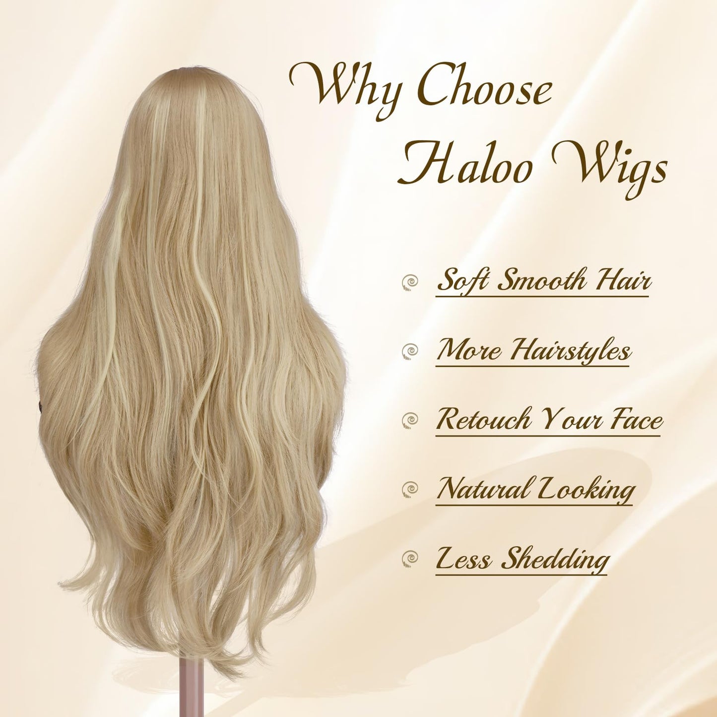 Haloo Blonde Wigs with Bangs - Long Layered Natural Looking Synthetic Heat Resistant Wavy Hair Wigs for Women Daily Party, 26 Inch Dirty Blonde