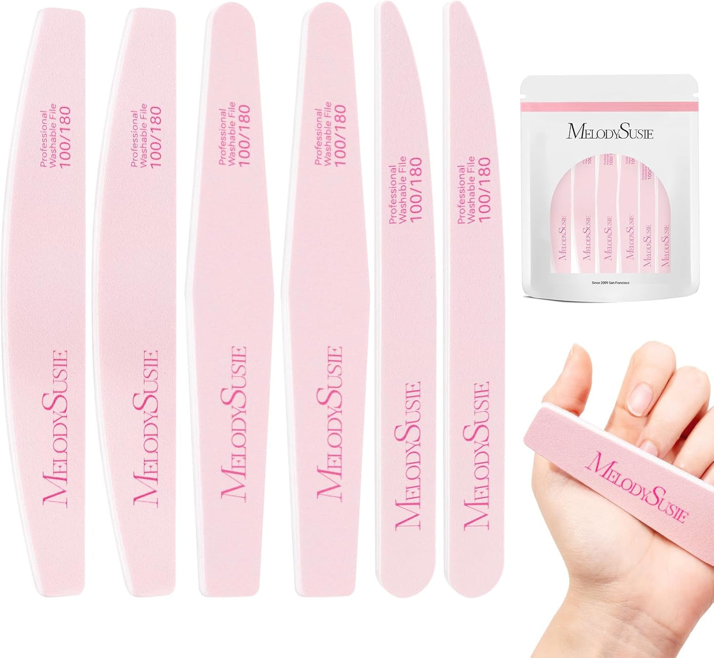 Professional Nail Files - 4Pcs Double-Sided Emery Boards for Acrylic, Gel & Natural Nails | Pink & Purple