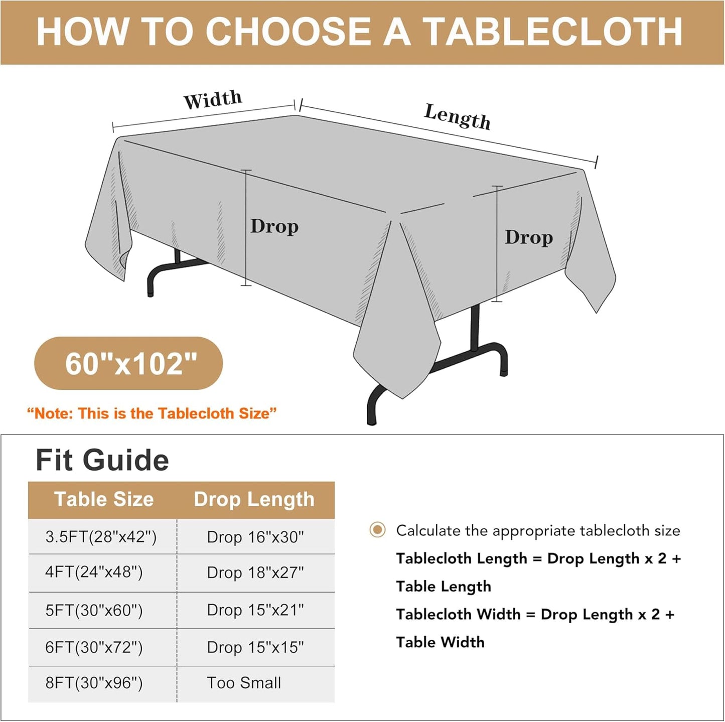 White Rectangle Tablecloth 60 x 102 Inch - Stain & Wrinkle Resistant Polyester for Dining, Buffets & Camping