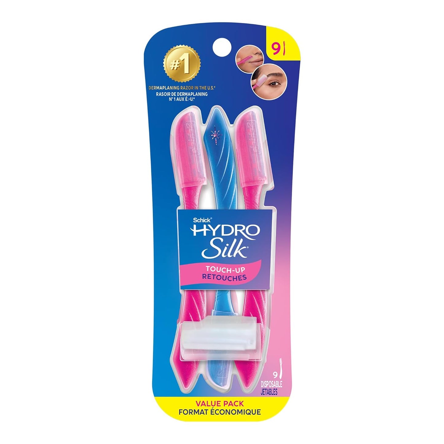 Schick Hydro Silk Touch-Up Dermaplaning Razor - Precision Facial Hair Remover for Women, 9ct | Eyebrow & Peach Fuzz Tool