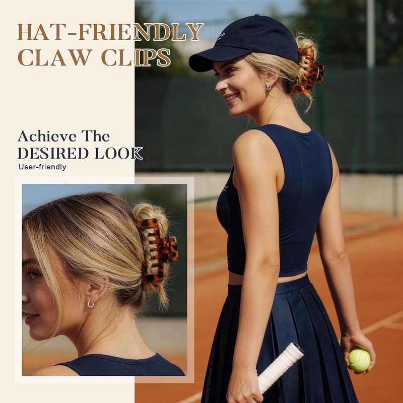 Hat Claw Clips for Women - 6 Pcs Non-Slip Hair Clips for Baseball & Trucker Hats | 4.1 Inch Tortoise Design