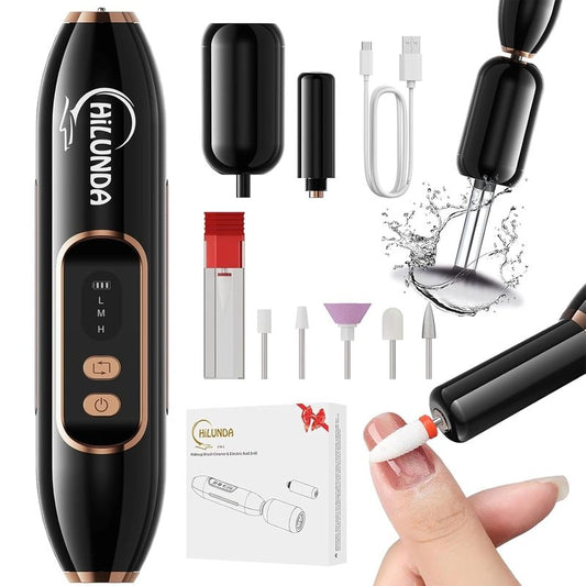 Electric Nail Drill - 2-in-1 Nail File & Makeup Brush Cleaner | Portable, Rechargeable, Ultra Low Noise, 1500 mAh Battery