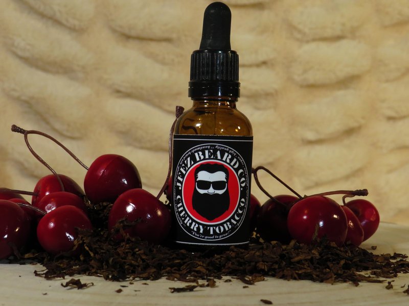 JFEZ BEARD CO. Cherry Tobacco Beard Oil - American-Made Nourishing Anti-Itch Dander Reducing, Mustache and Beard Care Conditioner (1 Oz)