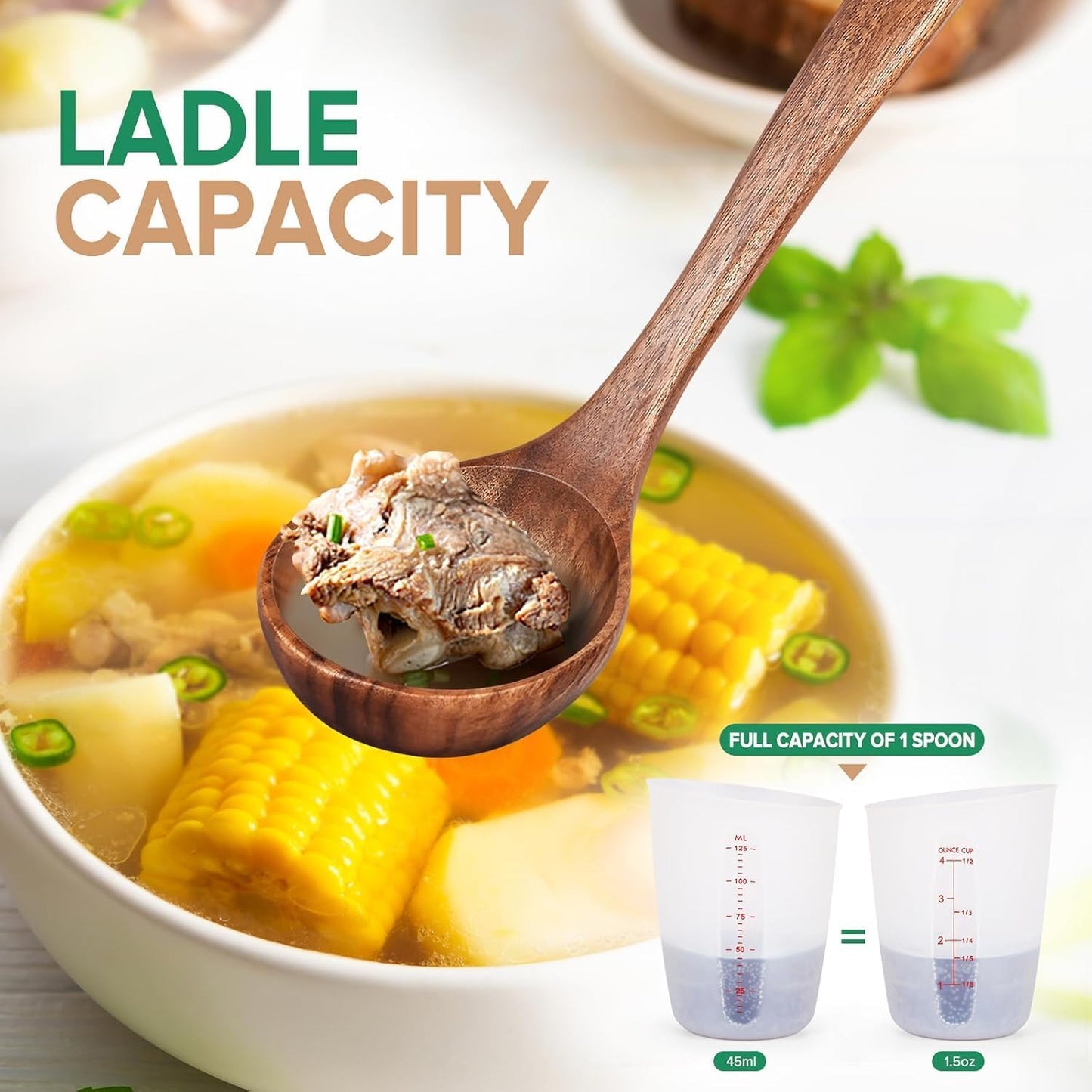 Wooden Ladle - Long Handle Cooking Spoon for Soup & Serving | Durable Kitchen Utensil