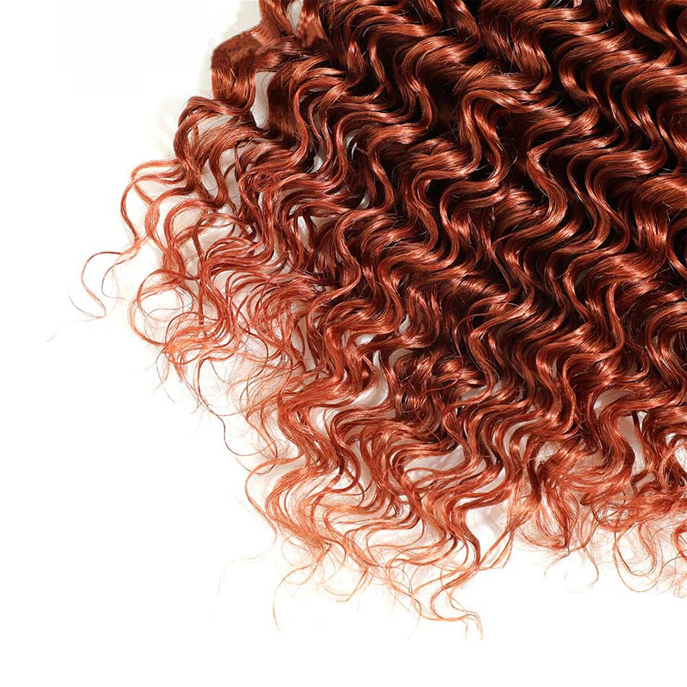 26 28 30 Inch Color 33 Bundles Human Hair Copper Red Deep Wave Bundles Brazilian Virgin Soft and Silky Remy Hair Extensions Huxowax Auburn Deep Wave Bundle 300g