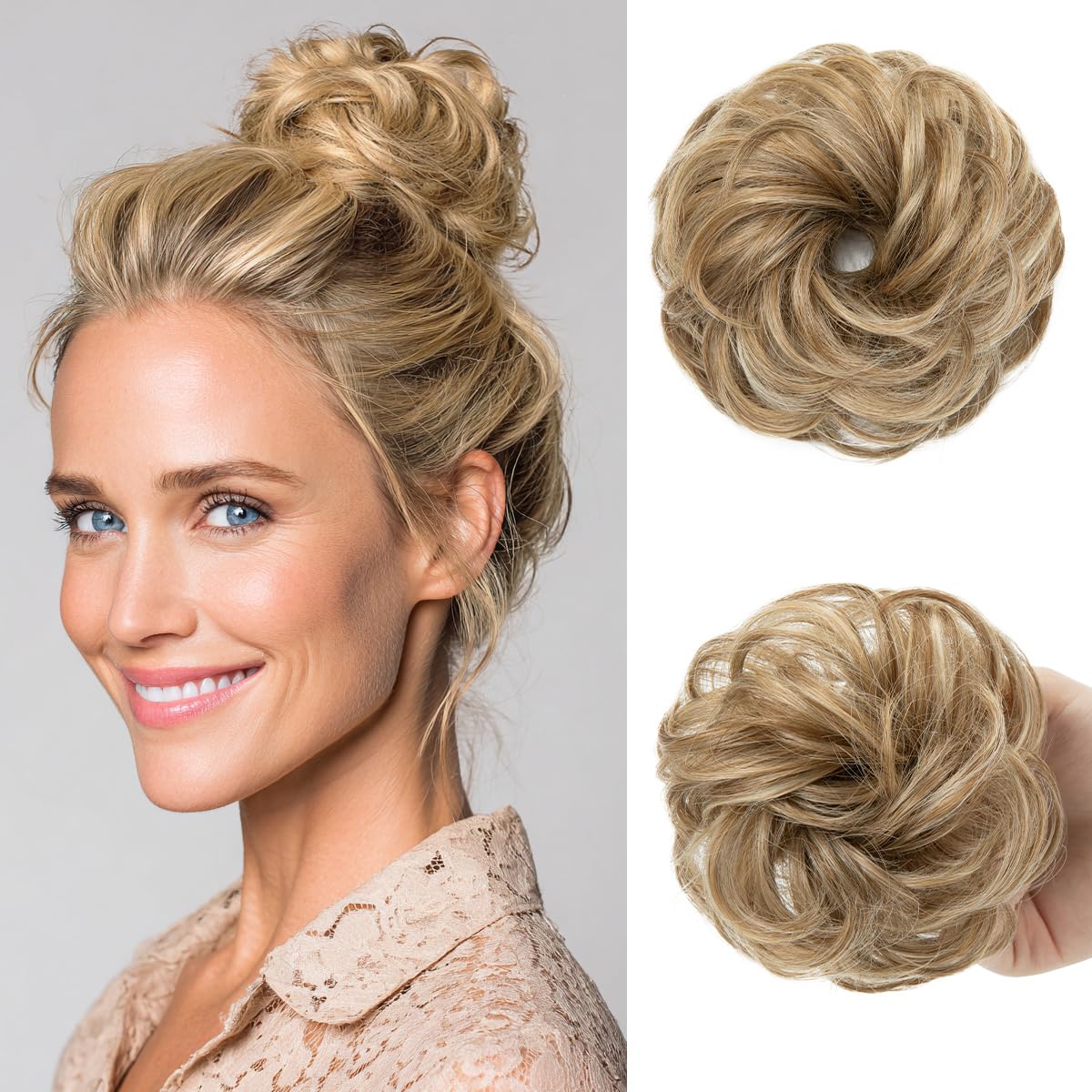 Small Messy Bun Hair Pieces for Women - Synthetic Curly Mini Scrunchies | 2PCs Dark Grey