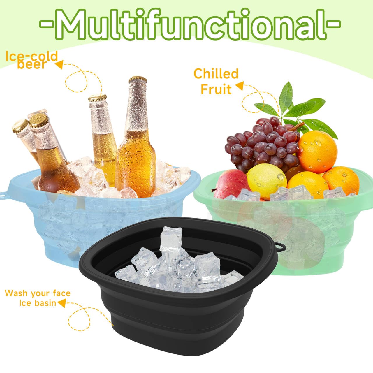 EBIGIC Face Bowl for Ice with Built-in IceTray,Collapsible Silicone Face Ice Bowl – Cold Plunge Therapy for Skin Tightening & Facial Treatment– Portable Spa Tool for Home & Travel（Black)