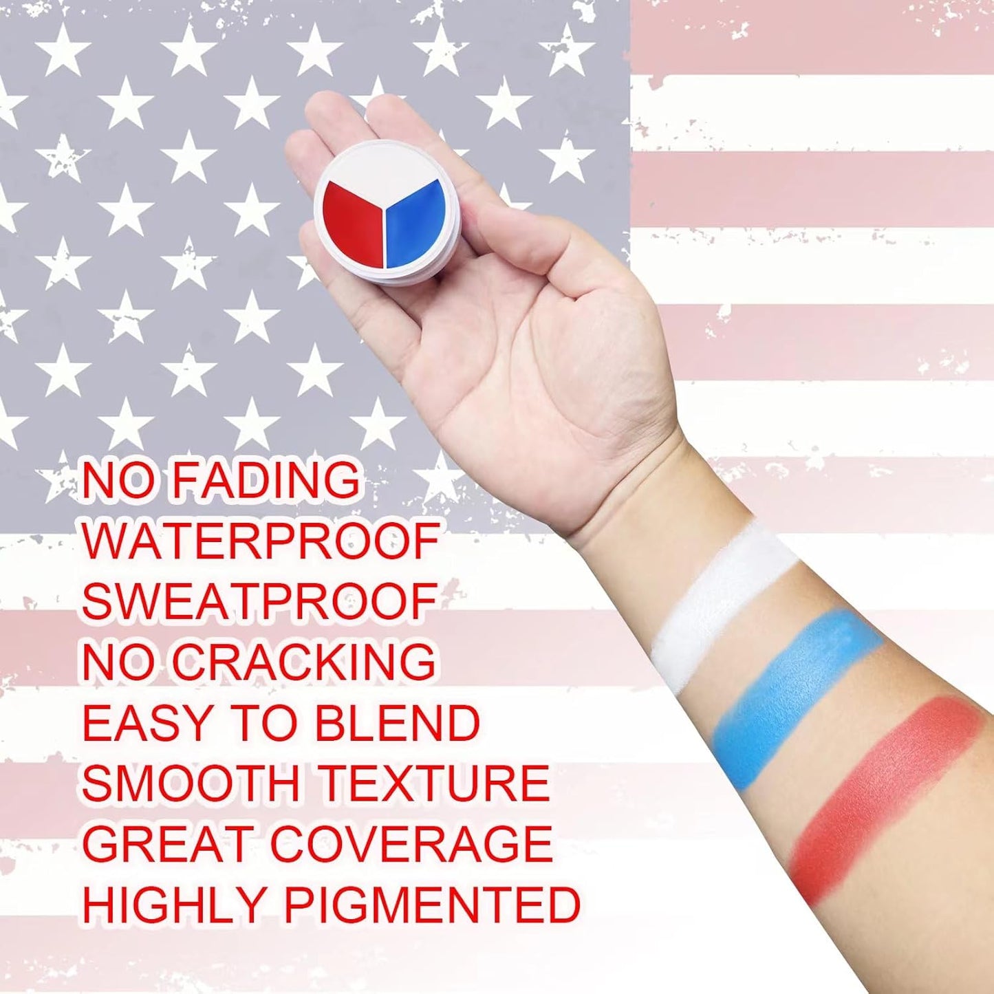 Red White Blue Face Body Paint - American Flag Makeup for Halloween & 4th of July | 12g SFX Clown & Joker Style
