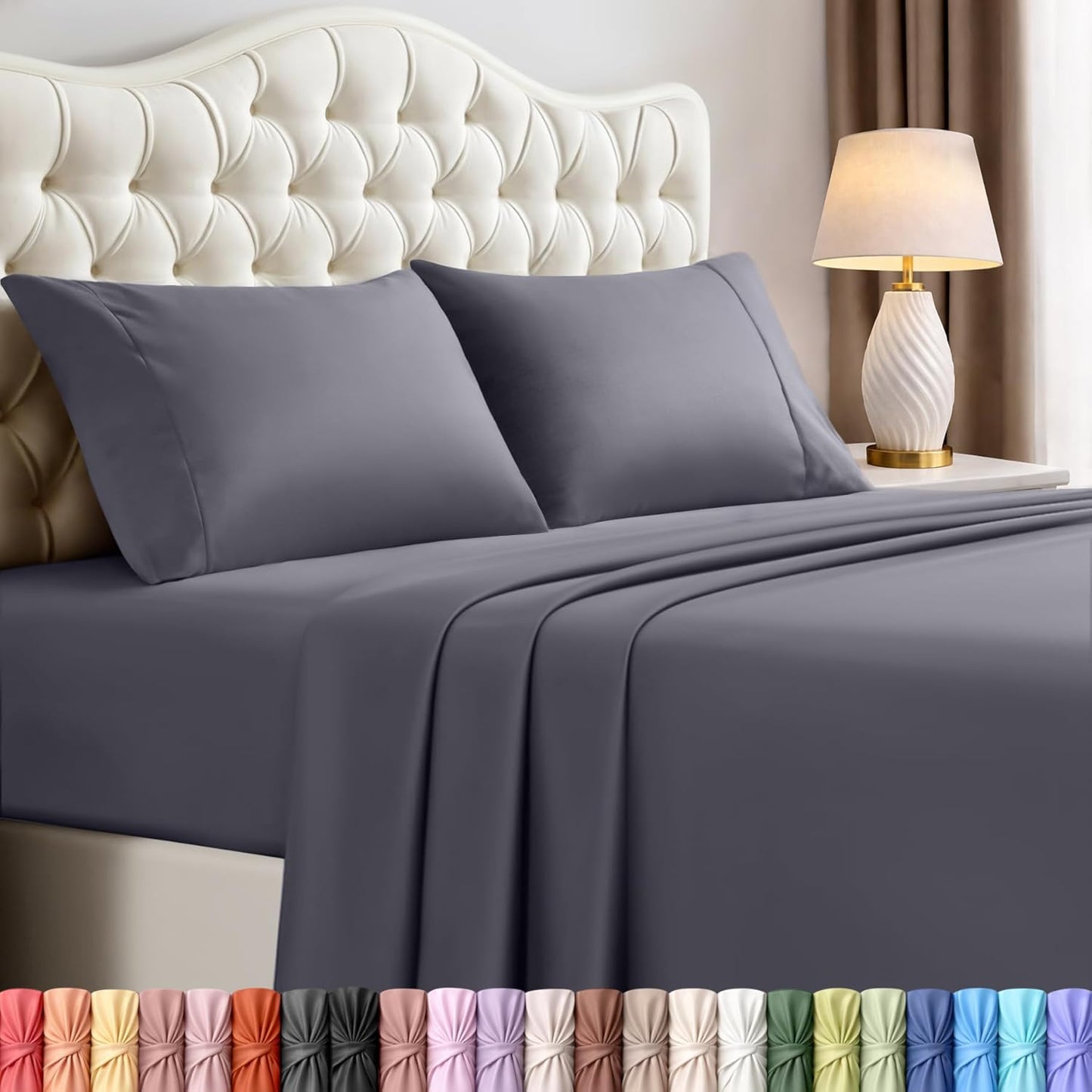 Queen Size Sheet Set - 4 Piece Soft Microfiber Bedding | Oeko Tex Certified, Grey