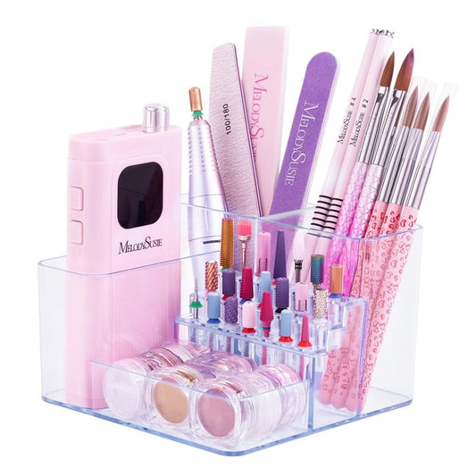 MelodySusie Nail Drill Holder - 21 Holes Organizer for Acrylic Nail Tools | Clear Storage Box for Efile Accessories