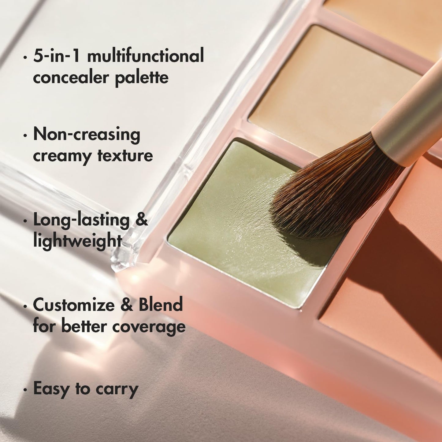 LUNA Conceal Blender Palette 01 - 5-in-1 Color Correcting Concealer | Beige, Green, Vanilla, Medium Peach, Pure Bright