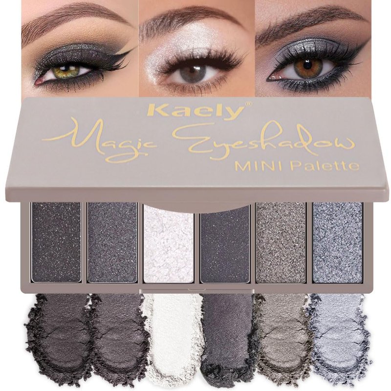 Smokey Grey Eyeshadow Palette - 6 Colors with High Pigment | Mini Travel Makeup for Older Women