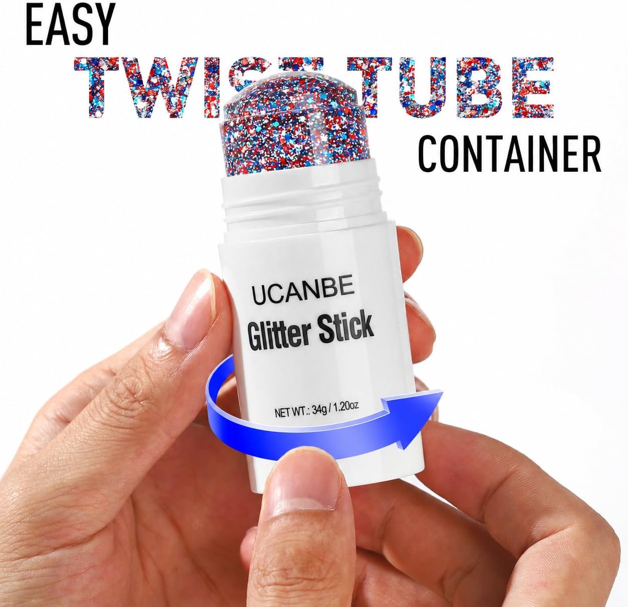 Body Glitter Stick - Red White Blue Face & Hair Makeup for Festivals | 1.2 oz Chunky Glitter