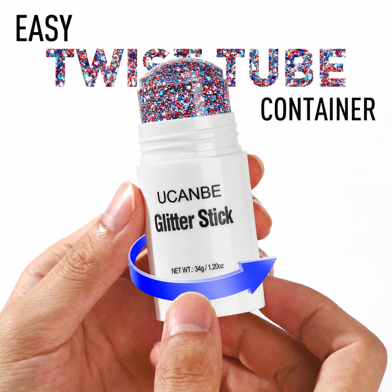 UCANBE Red White Blue Body Glitter Stick for Fourth of July Singer Concerts Music Festivals, Face Glitter Makeup for Face Body Hair Eyes & Lips, Chunky Glitter for Women 1.2OZ