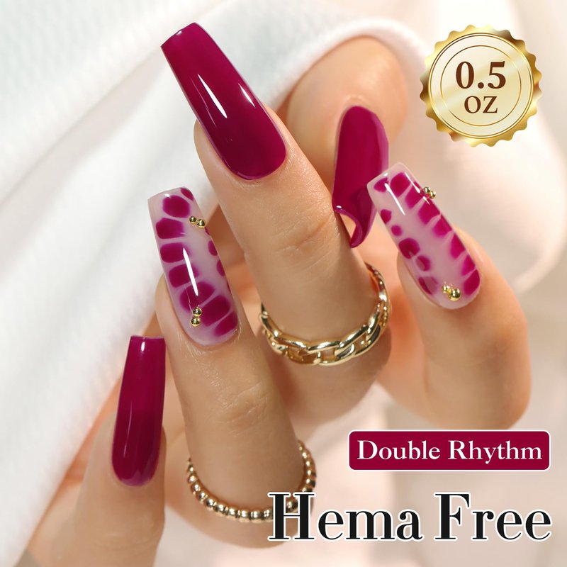 Double Rhythm 0.50 OZ Gel Polish Hema Free Same Color Same Bottle Golden Round Translucent Neutral Natural Milky 15 ML Jelly UV Polish Art DIY at Home (Purple Red-H1562)