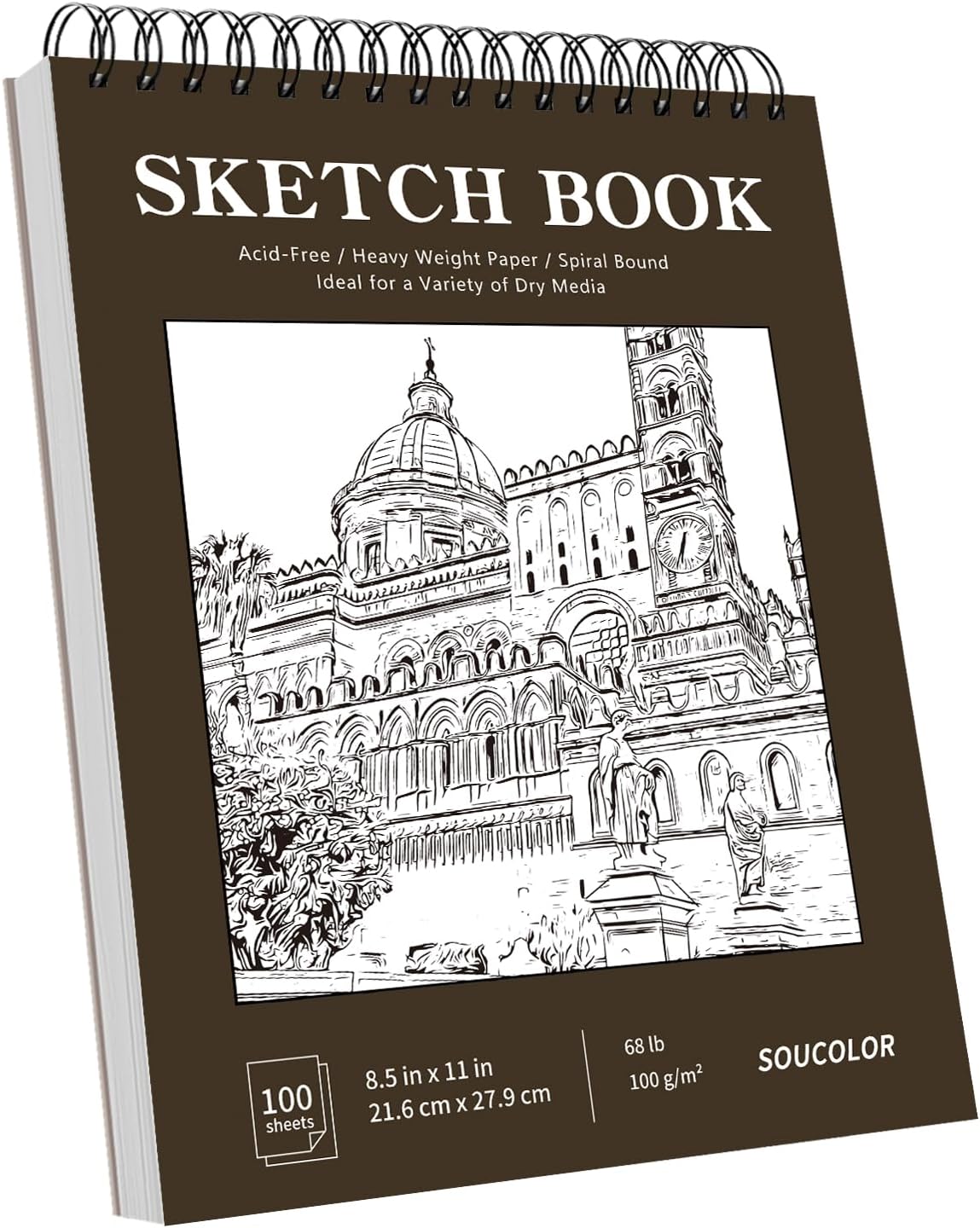 Soucolor Sketch Book - 9" x 12" Top Spiral Bound, 100 Sheets Acid-Free Drawing Paper | Ideal for Kids, Adults & Artists