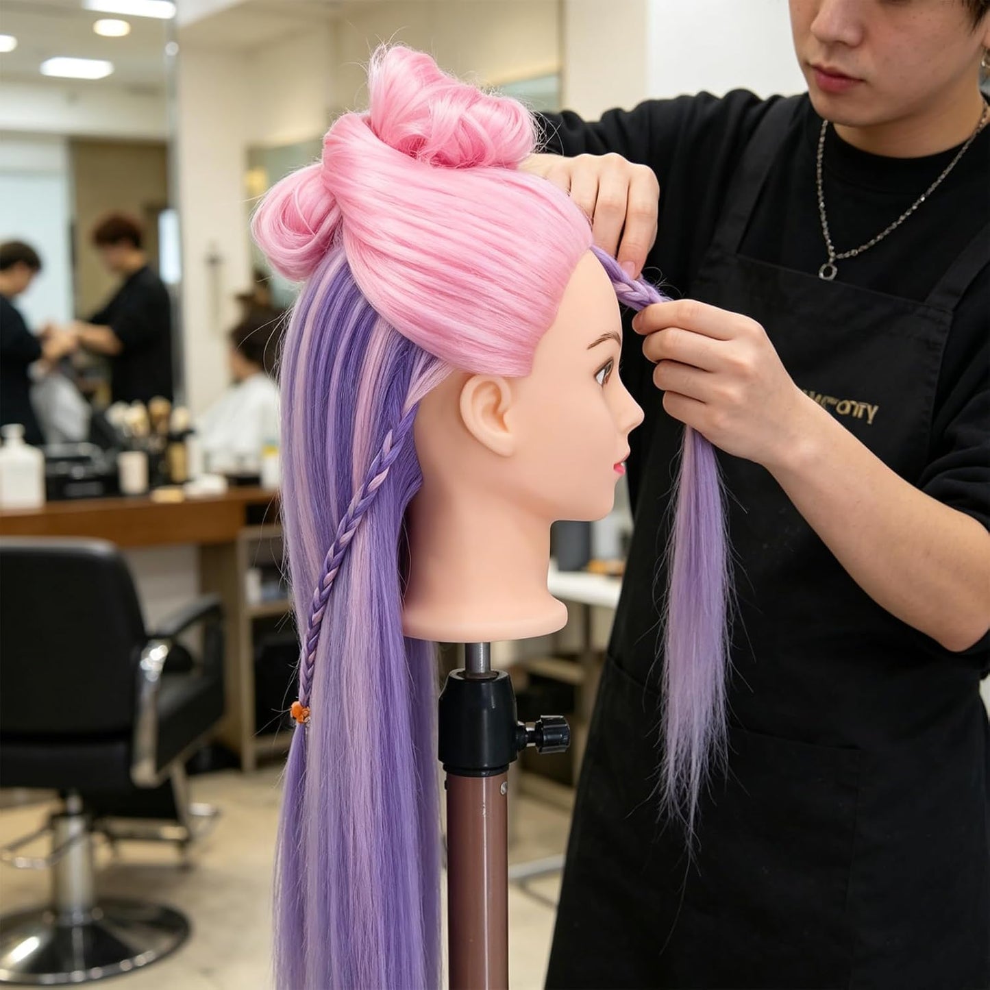 Mannequin Head for Hair Styling - 29'' Cosmetology Training Head with Clamp Holder | Pink Purple