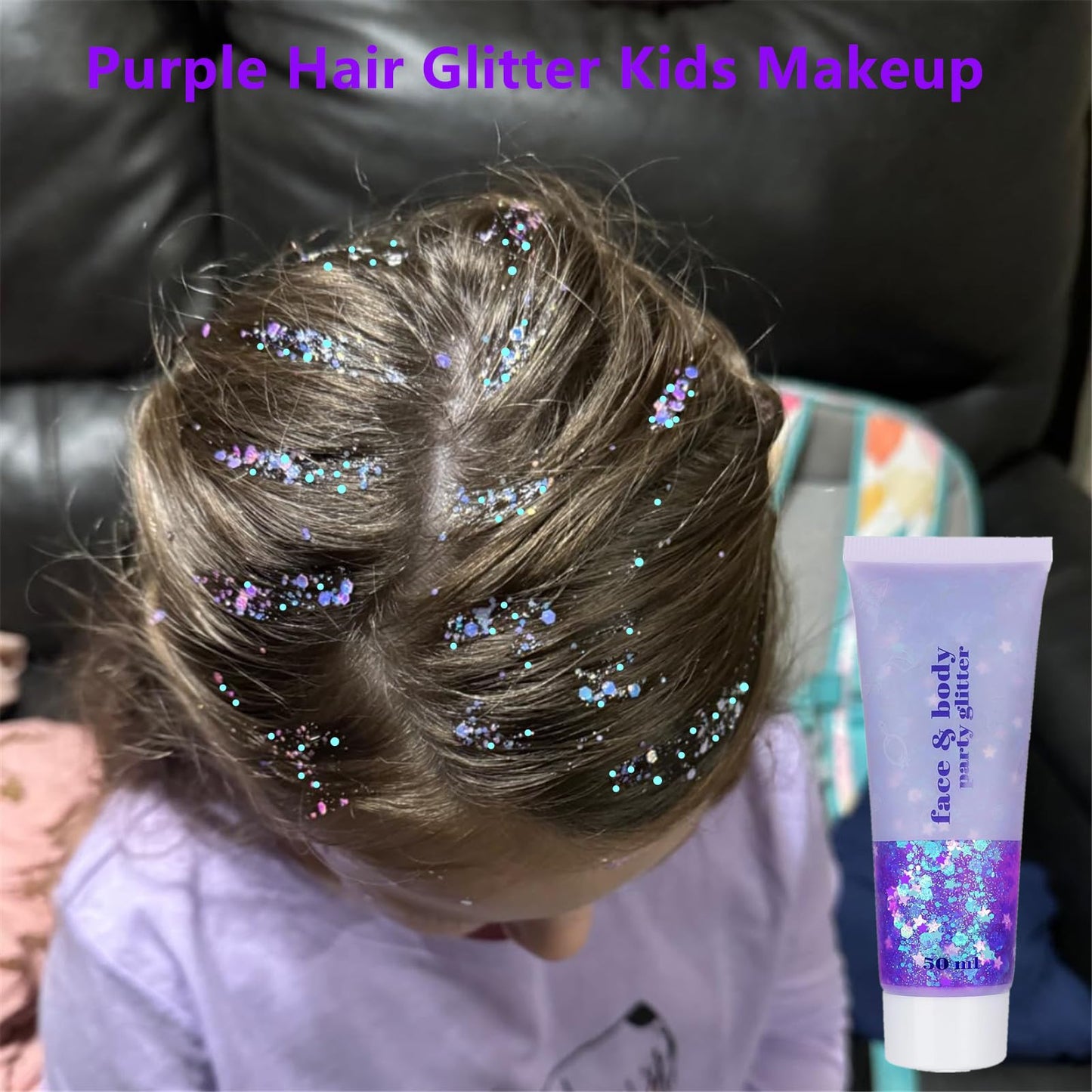 Go Ho Mermaid Purple Face Body Glitter Gel,Holographic Purple Hair Glitter for Kids&Women,Chunky Sequins Glitters for Eye Lip Nails,Festival Rave Hair Accessories
