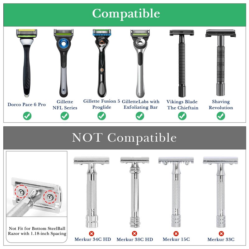 Linkidea Stainless Steel Safety Razor Stand, Shaving Stand, Travel Shaver Holder, Compatible with Long Handle Razor, Fusion 5, ProShield, Mach 3 (Silver/Polished Chrome)