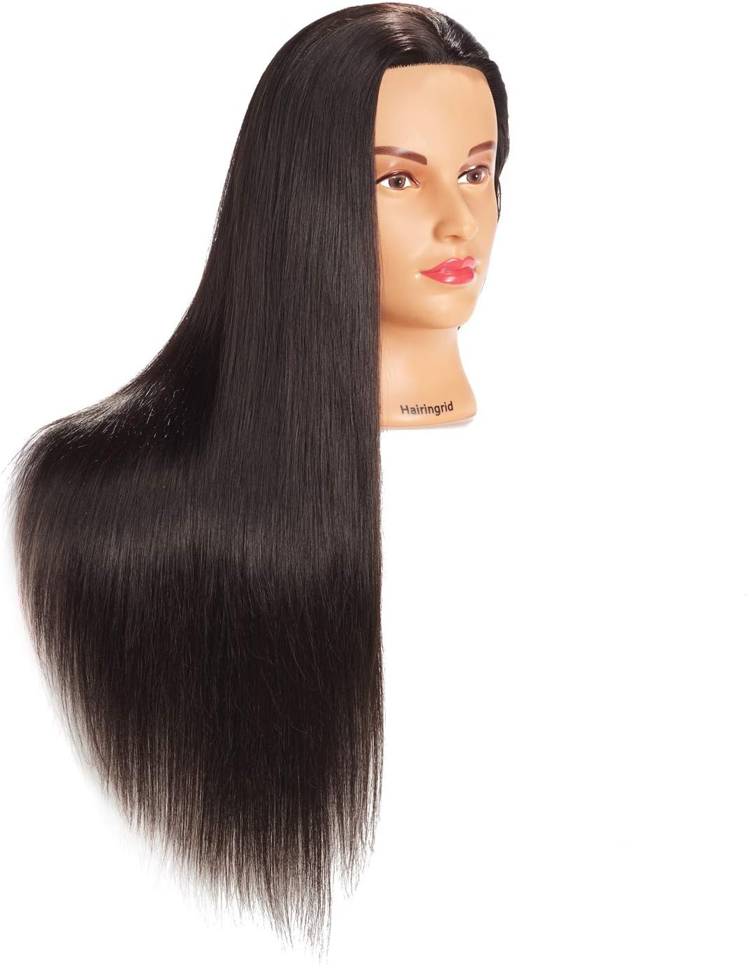 Hairingrid Mannequin Head - 26"-28" Hair Styling Training Doll with Synthetic Fiber Hair | Includes Free Clamp Holder (Black)
