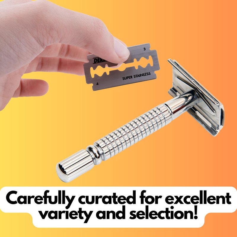 GENTS Double Edge Safety Razor Blades - 80 Premium Platinum Coated Blades + Styptic Powder & Leather Case - Men’s Wet Shaving Kit