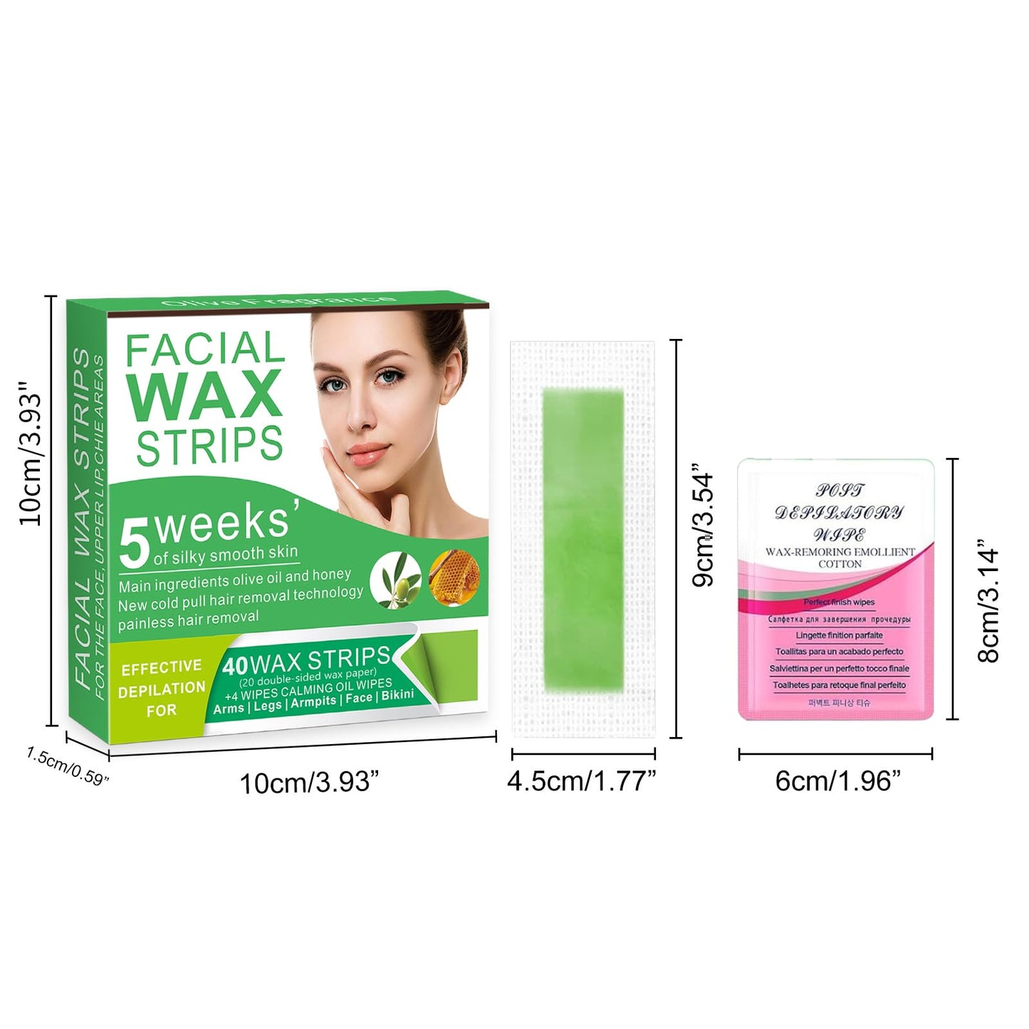 Facial Wax Strips for Women – 98% Natural Formula, Hypoallergenic for Sensitive Skin – Face Wax Strip for Hair Removal, Gentle & Quick Eyebrow Wax Strips for Upper Lip, Chin, Legs & Bikini Line