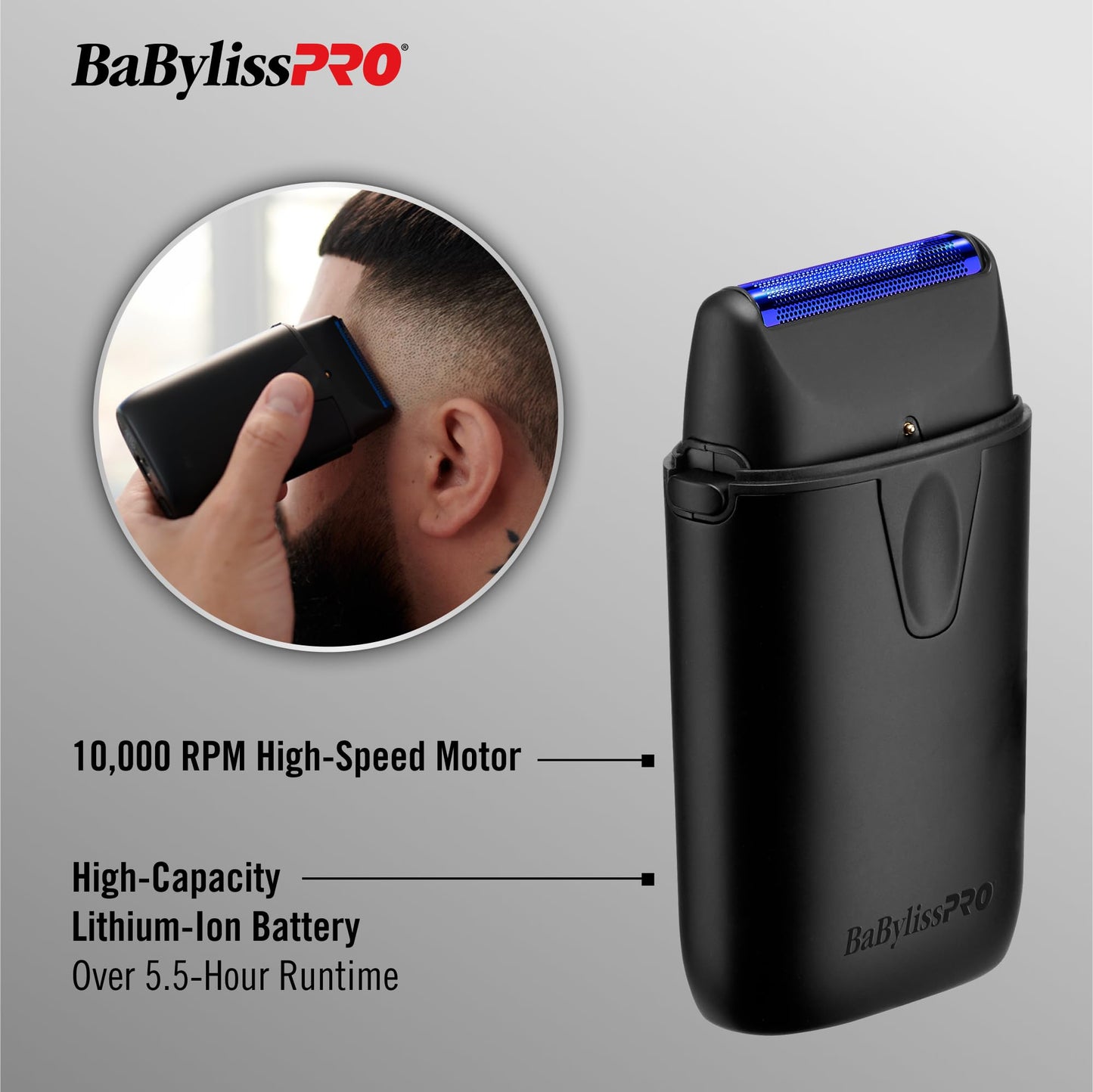 BaBylissPRO UVFOIL UV-Disinfecting Metal Single Foil Shaver, UV-Disinfecting Lid, Lithium-Ion Battery with Over 5.5-Hour Runtime, Black