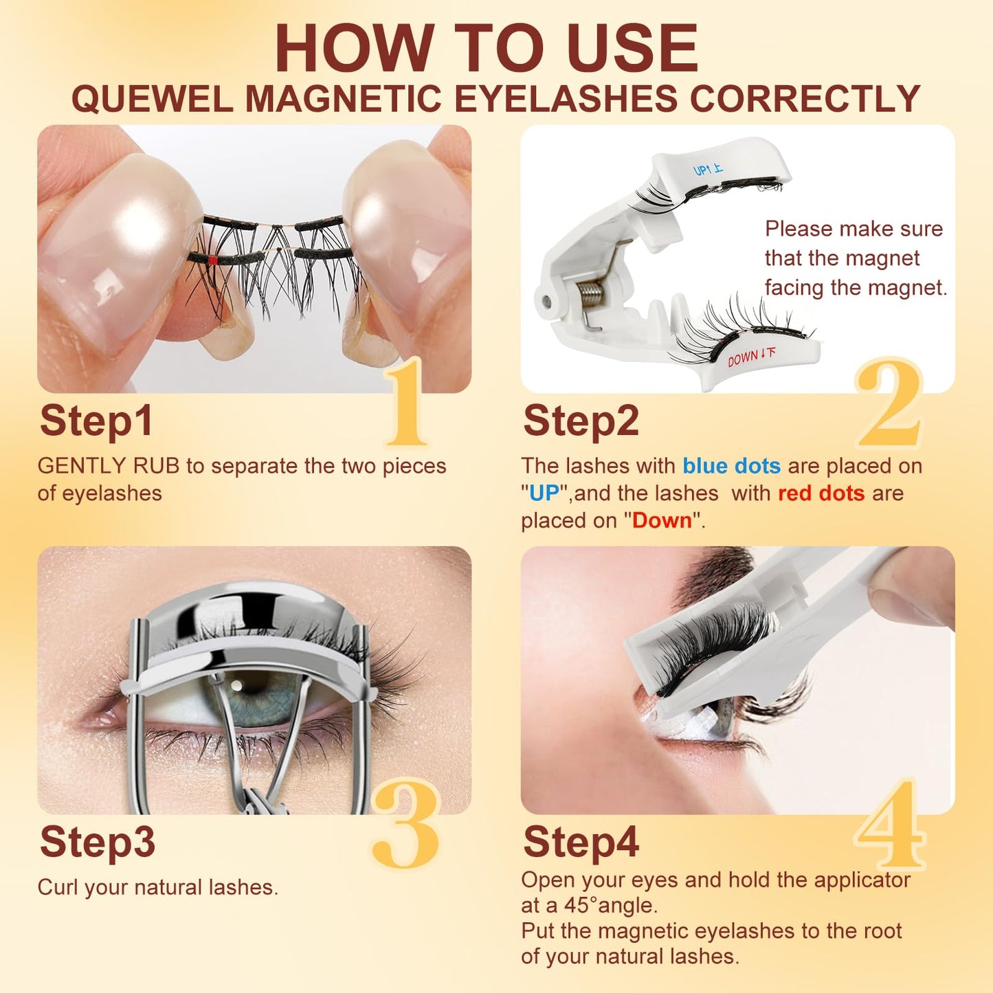QUEWEL Magnetic-Eyelashes with Applicator, Upgrade 1 Pair Soft Magnetic Lashes, No Glue Needed Reusable Magnetic Eyelashes So Soft and Suitable for Beginners (Soft-Magnetic-B01)