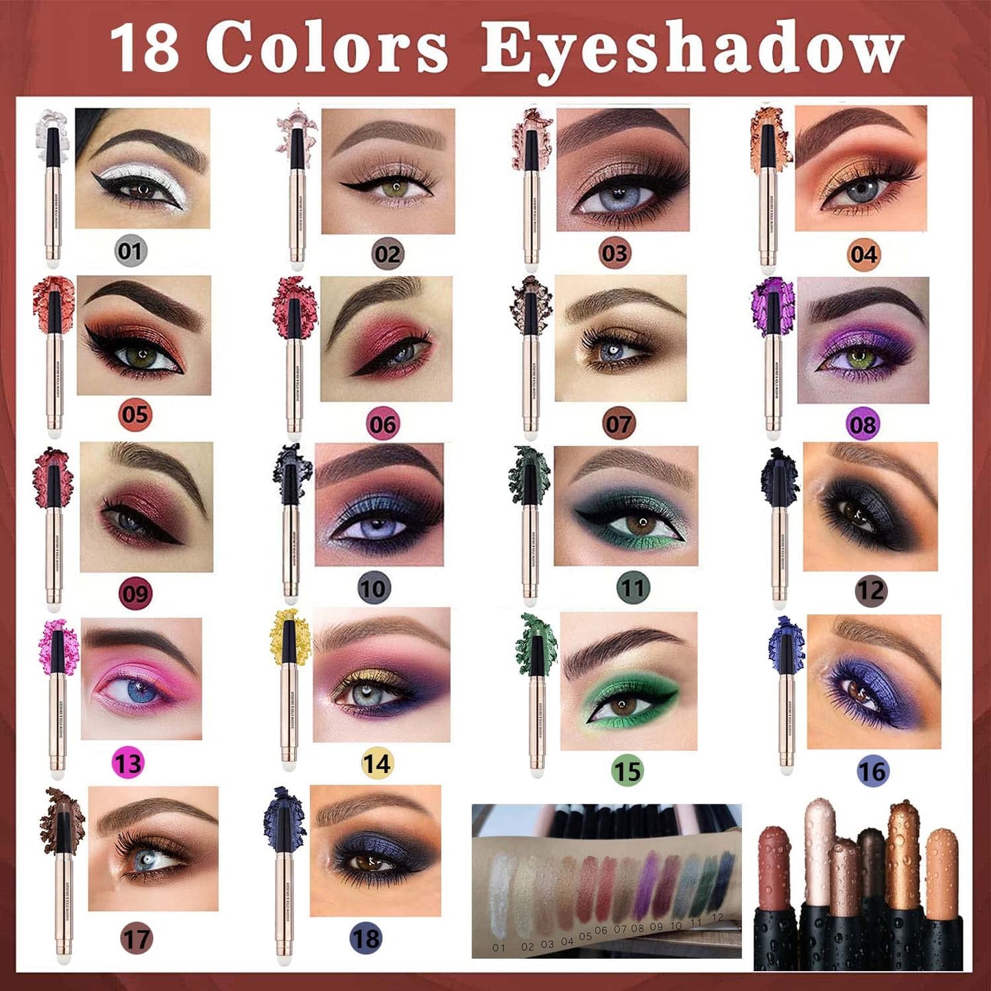 Light Gold Eyeshadow Stick - Waterproof Hypoallergenic Crayon Makeup | Long-Lasting Shimmer with Soft Brush