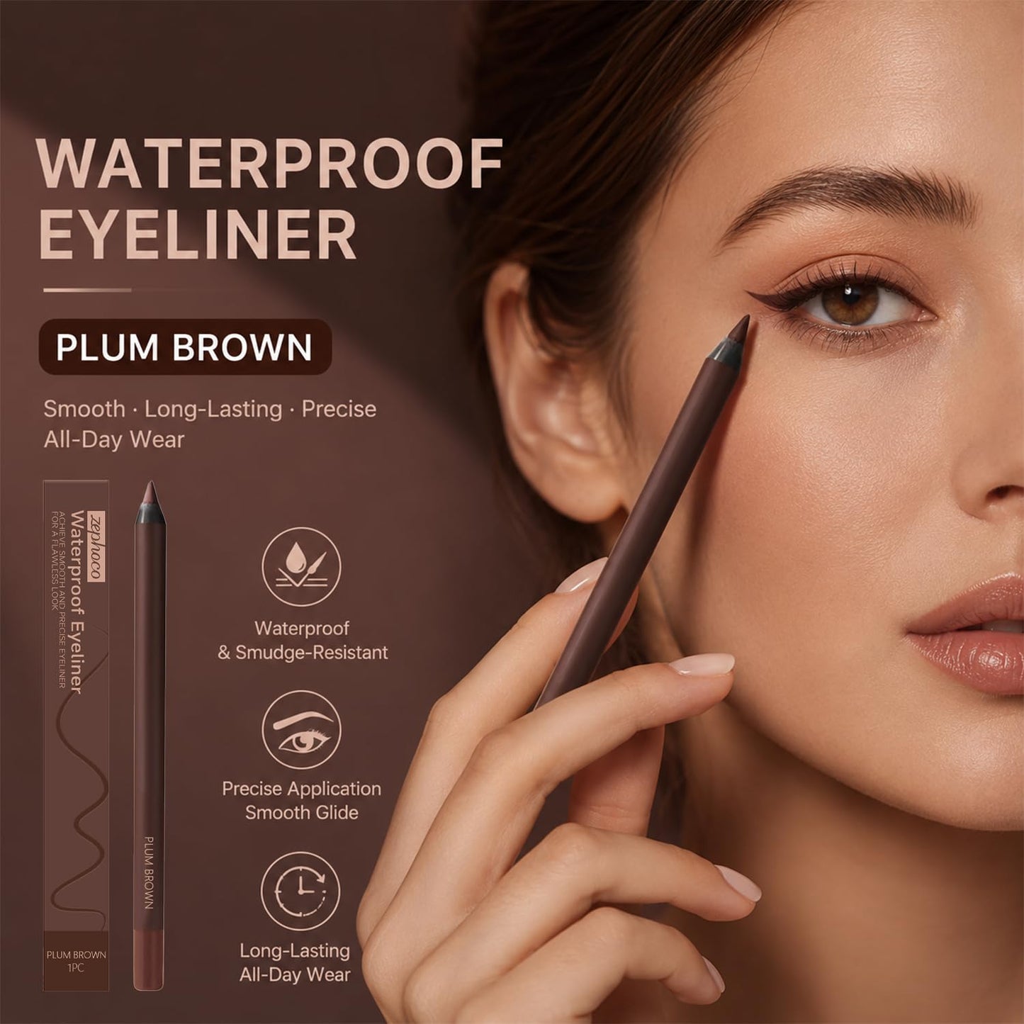 Waterproof Eyeliner Pencil - Plum-Brown, Smudge-Resistant, Long-Lasting Cream Gel | Precision Eye Makeup Tool