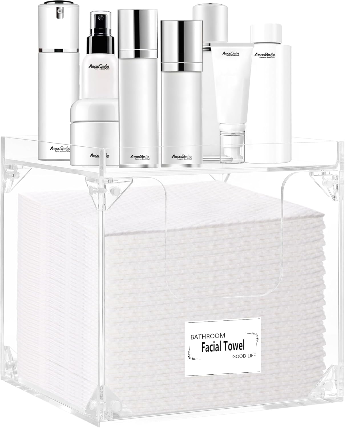 Foldable Facial Towel Holder - Acrylic Storage Box for Clean Towels | Non-Slip Pads, XL Size