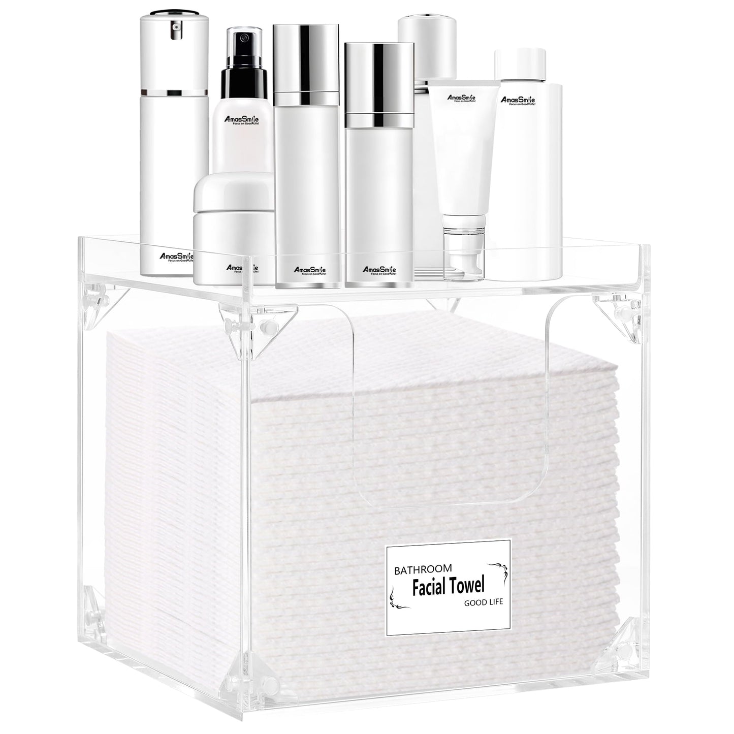 Foldable Facial Towel Holder – Disposable Face Towel Acrylic Storage Box for Bathroom, Clean Skin Club Box with Non-Slip Pads, Clean Towels XL Holder (Excluding Facial Towels)