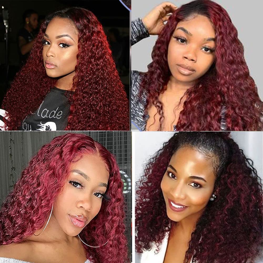 1B99J Human Hair Bundles Burgundy Water Wave Bundle Brazilian Unprocessed Virgin Hair 3 Bundles 18 20 22 Inch 1B99J Bundle Hair Extensions