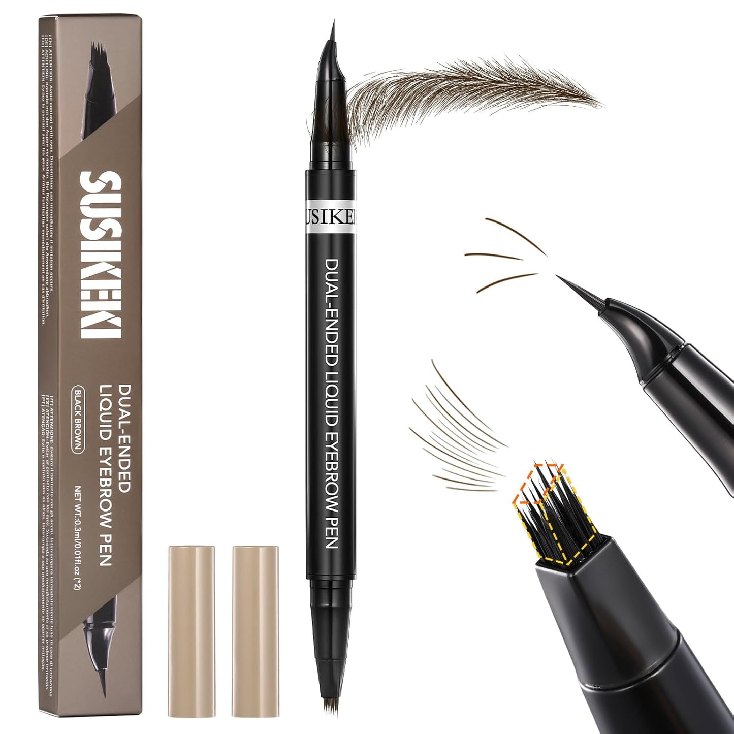 Microblading Eyebrow Pencil - Dual-Ended 2-in-1 Liquid with Curved Tip | Waterproof 4D Brow-Fection in Brown