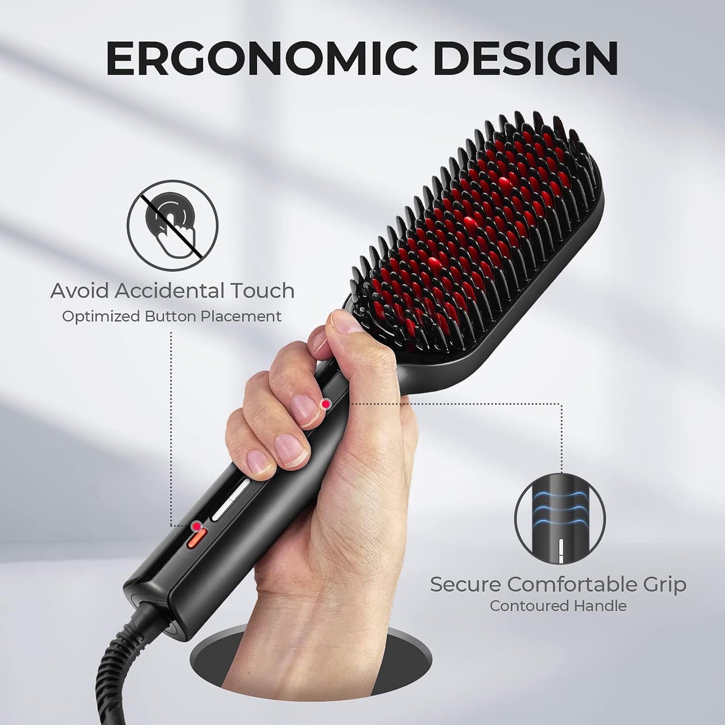 Tymo Hair Straightener Brush - Ionic Straightening Brush with 16 Temp Settings | Ceramic Hot Comb for Thick Curly Hair, Black