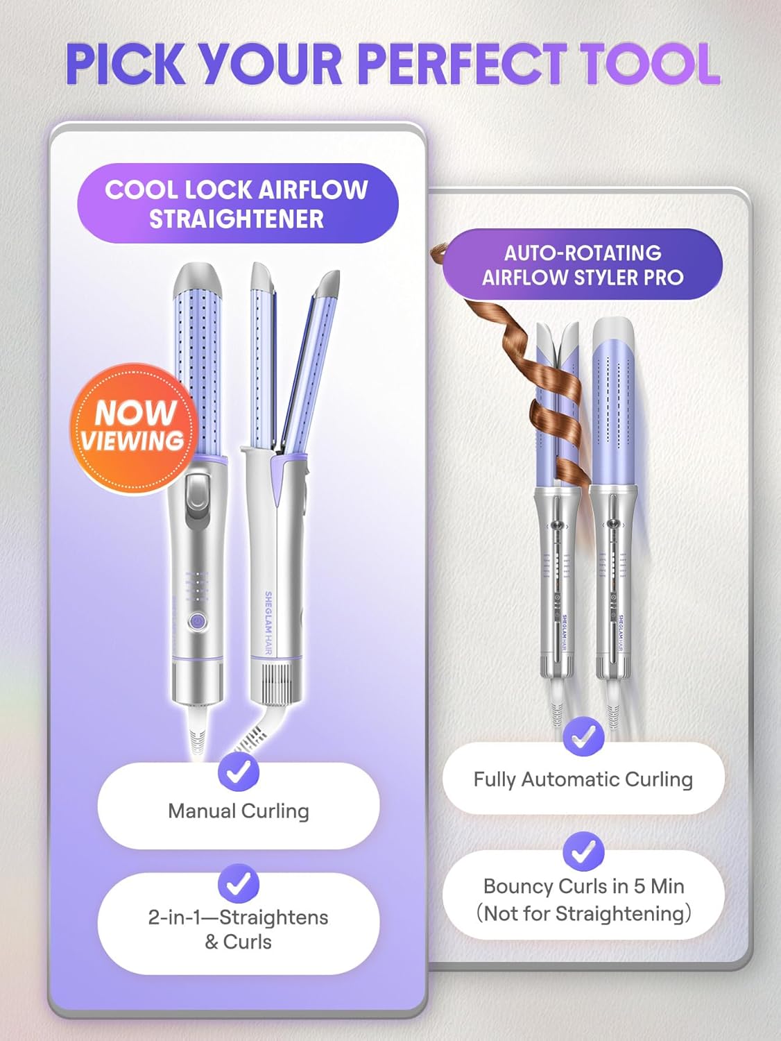 Manual Airflow Styler Curling Iron - 2 in 1 Hair Straightener & Curler with Anti-Scald Technology | 1 Inch, 360° Cool Air Lock