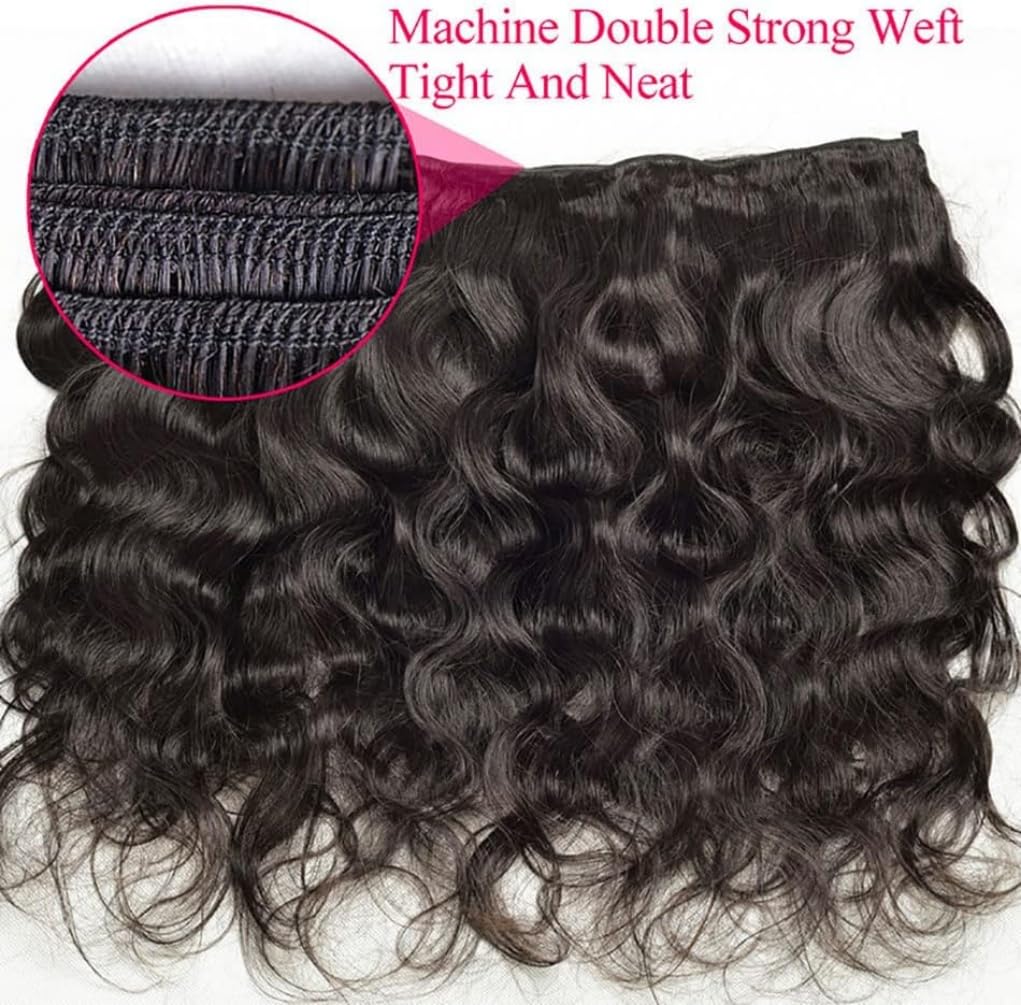 Human Hair Bundles Body Wave Human Hair Weave 3 Bundles 16 18 20 Inch 100% Unprocessed Brazilian Virgin Human Hair Extensions Quick Weave for Black Women Natural Black