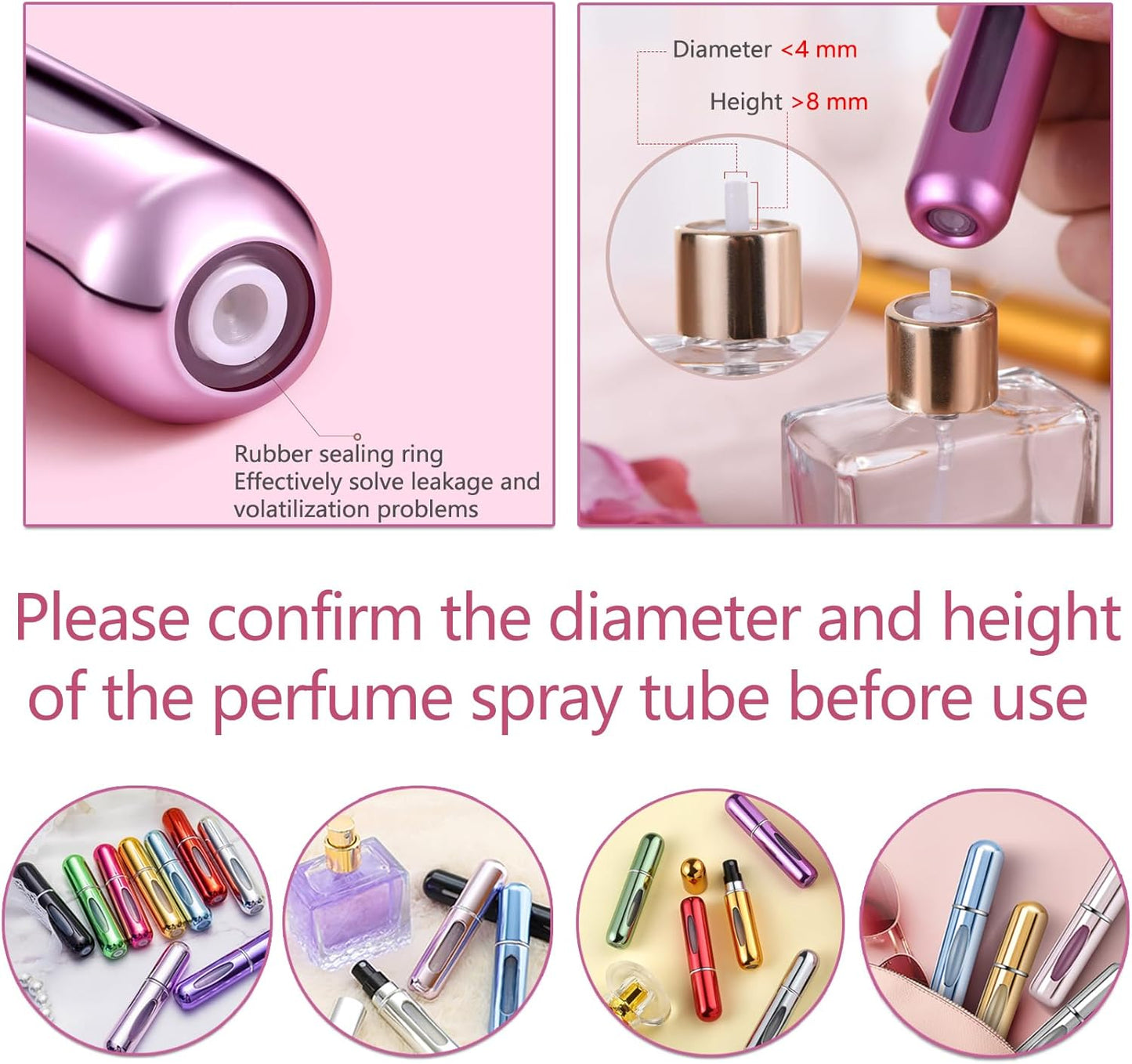 Mini Perfume Atomizer - 4 Pcs Refillable 5ml Travel Spray Bottles | Leak-Proof Design in Silver, Pink, Blue, Black
