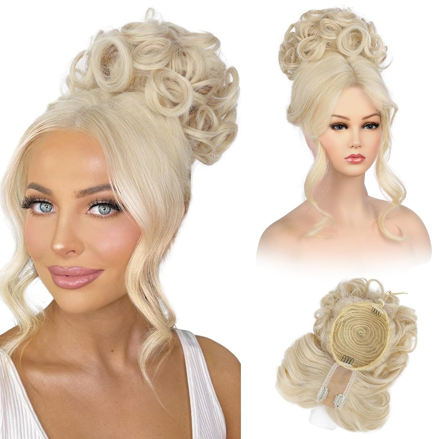 Messy Bun Hair Piece with Bangs - 2-in-1 Curly Updo Wig & Hair Topper | Natural-Looking Drawstring Ponytail Extension in Chocolate Brown