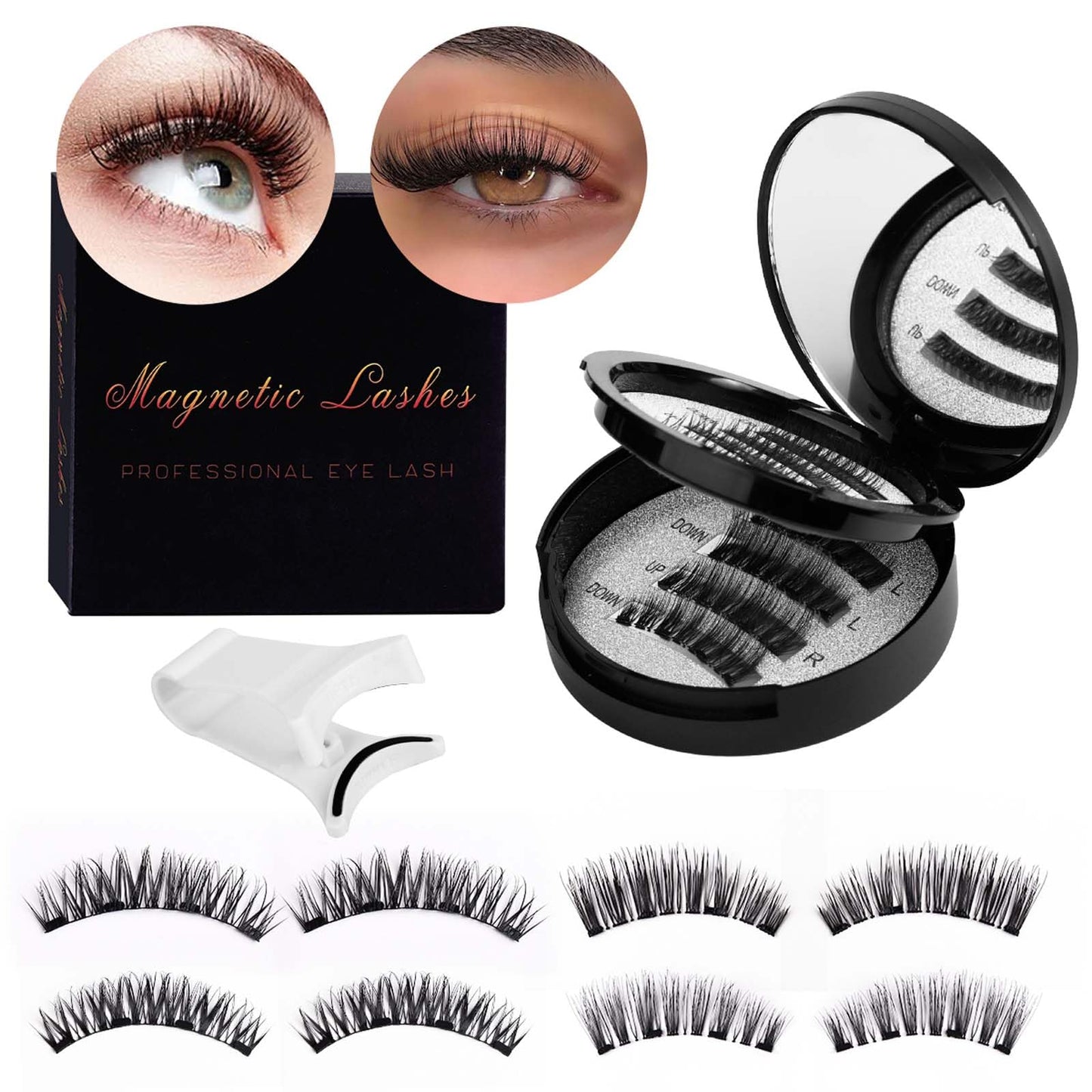 Magnetic Eyelashes Kit with Applicator 2 Pairs, No Glue Needed Reusable Fake Lashes Easy to Apply, Natural Looking False Eyelashes for Women, Style A