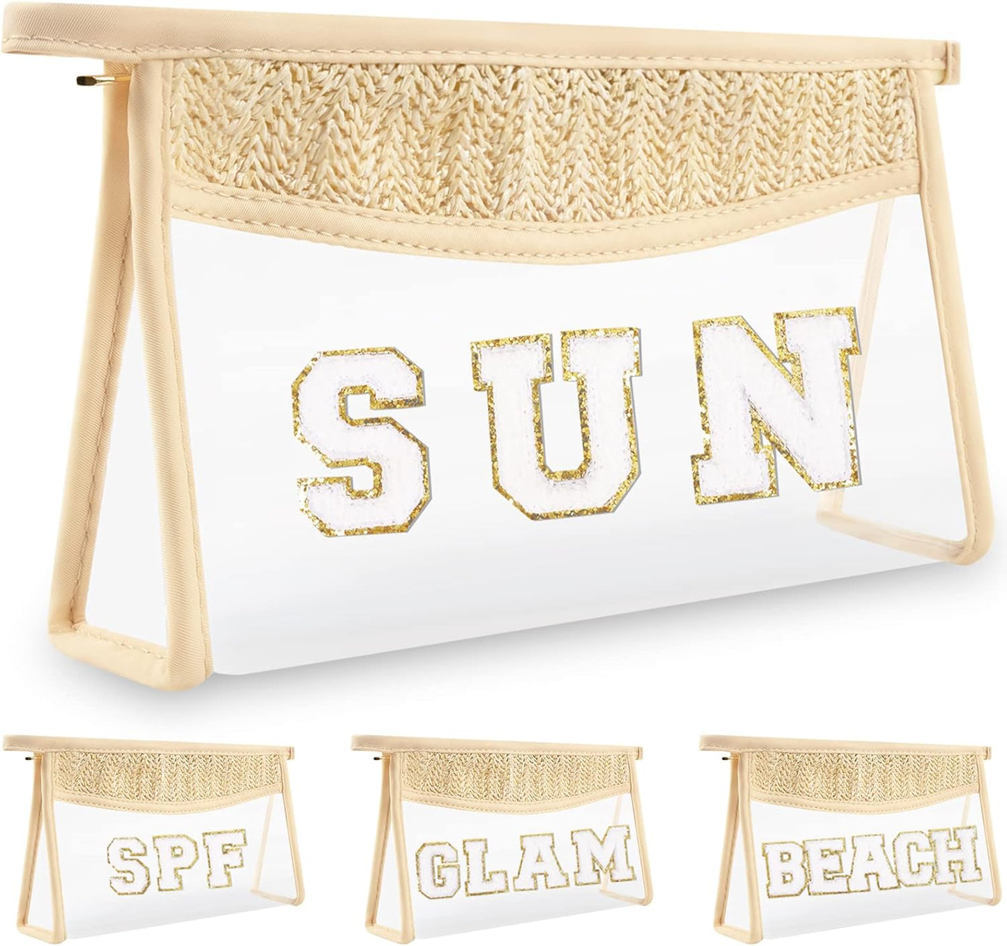 Clear Makeup Letter Patch Bag - Boho Transparent Toiletry Pouch | Small Waterproof Cosmetic Organizer for Women