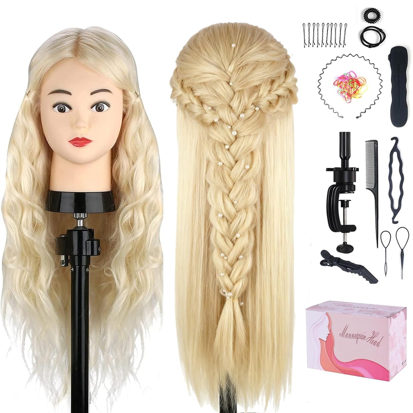 Beauty Star Mannequin Head - 18-Inch Real Human Hair Styling Head for Braiding & Cosmetology Training | Dark Brown Hair, Blue Eyes