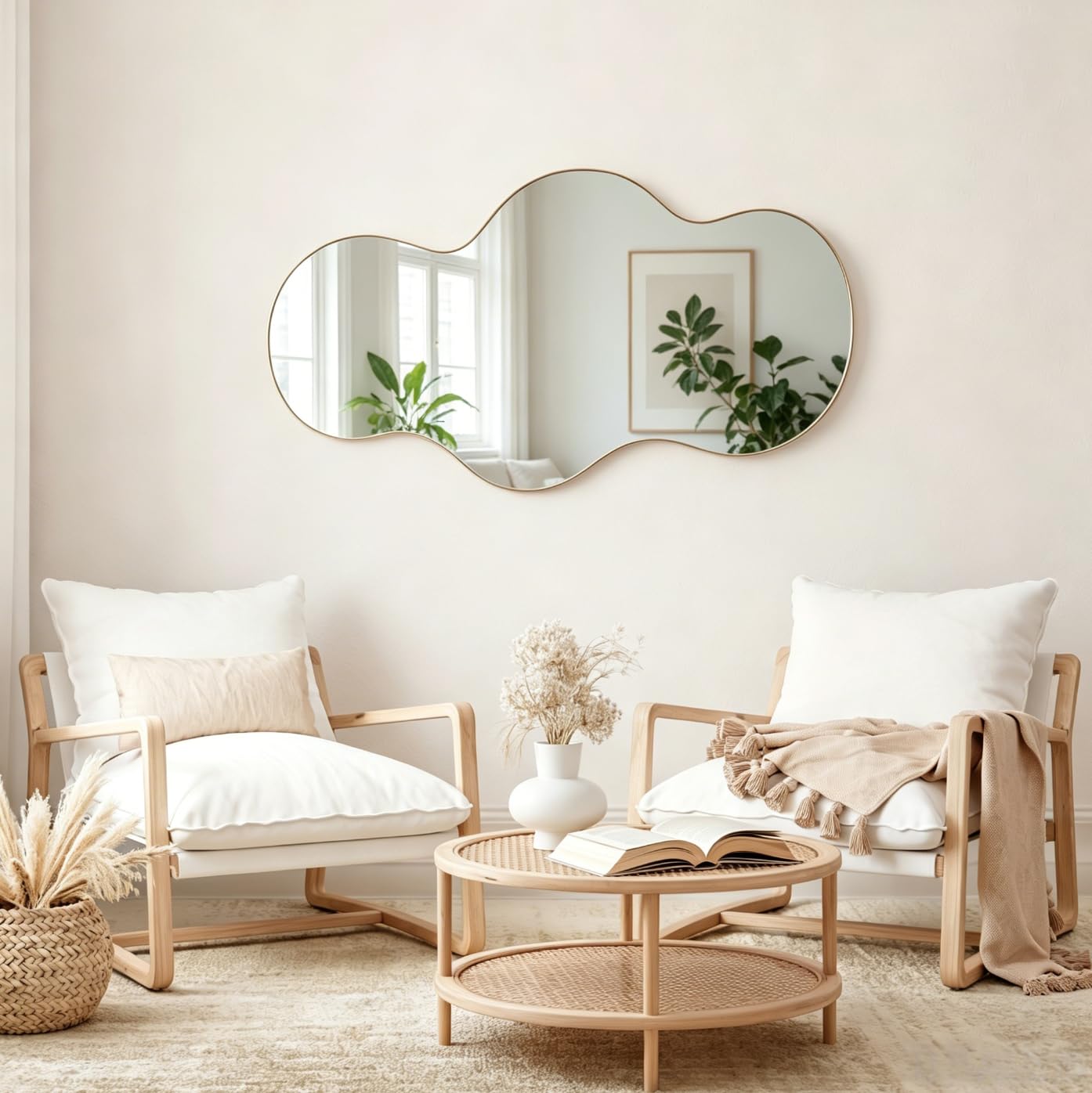 HanFuturio Irregular Wall Mirror,36x20 inch Gold Asymmetrical Mirror, Wall Mounted Mirrors Decorative, Modern Mirror for Bathroom Bedroom Living Room Entryway, Cloud Frameless