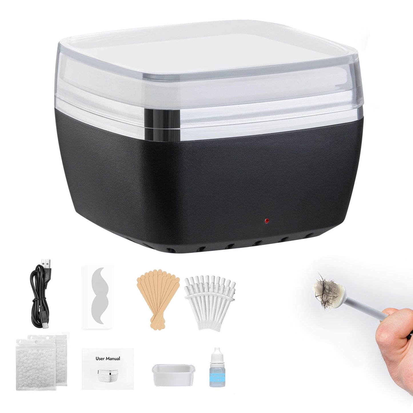 Nose Hair Wax Kit, Nose Ear Hair Hot Wax Kit for Hair Removal with 100g Wax, 30 Nose Wax Sticks, 3 Silicone Pots, At Home Waxing Kit for Women Men, USB Rapid Heating Constant Temperature (Black)