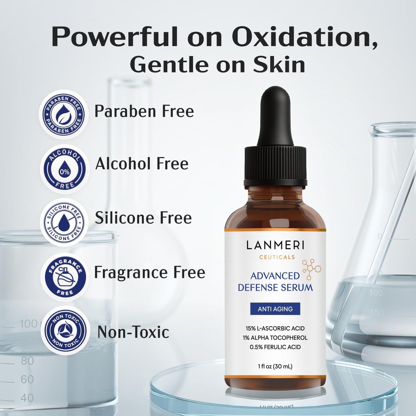 Lanmeri Ceuticals Vitamin C Serum - 15% Antioxidant Defense with Vitamin E & Ferulic Acid | 1 fl oz