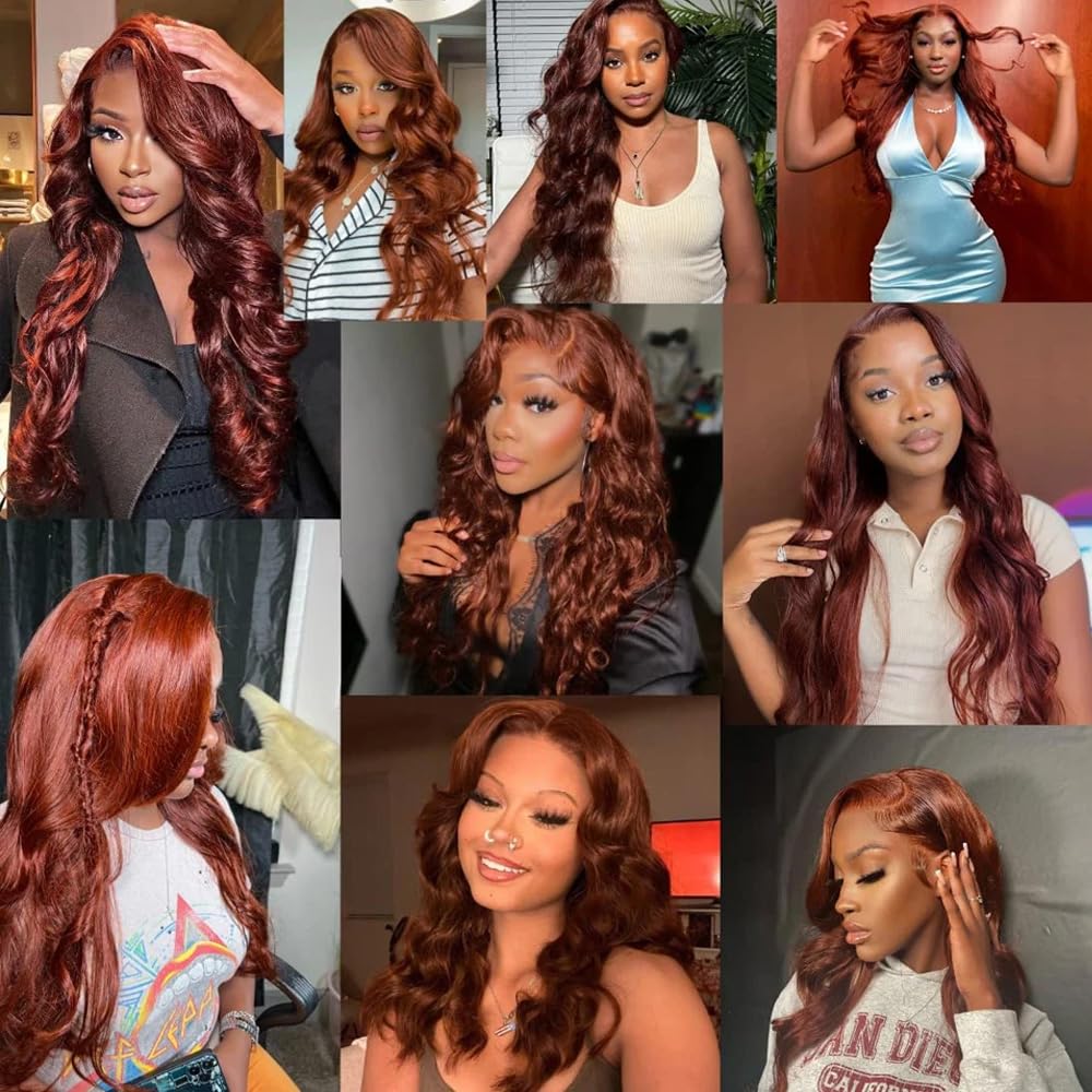 Color 33 Body Wave Bundles Human Hair Auburn Bundles 20 22 24 Inch Double Weft Copper Red Body Wave Bundle Huxowax Peruvian Virgin Soft And Silky Remy Hair Extensions 150g