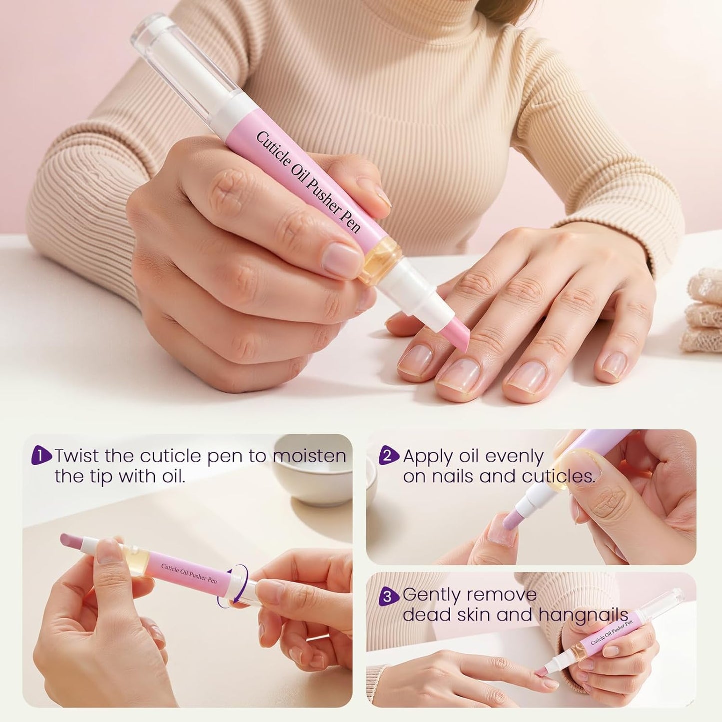 Cuticle Remover Pen - 2 in 1 Ceramic Nail Pusher Tool for Hangnails & Dry Nails | 4 Pcs Set