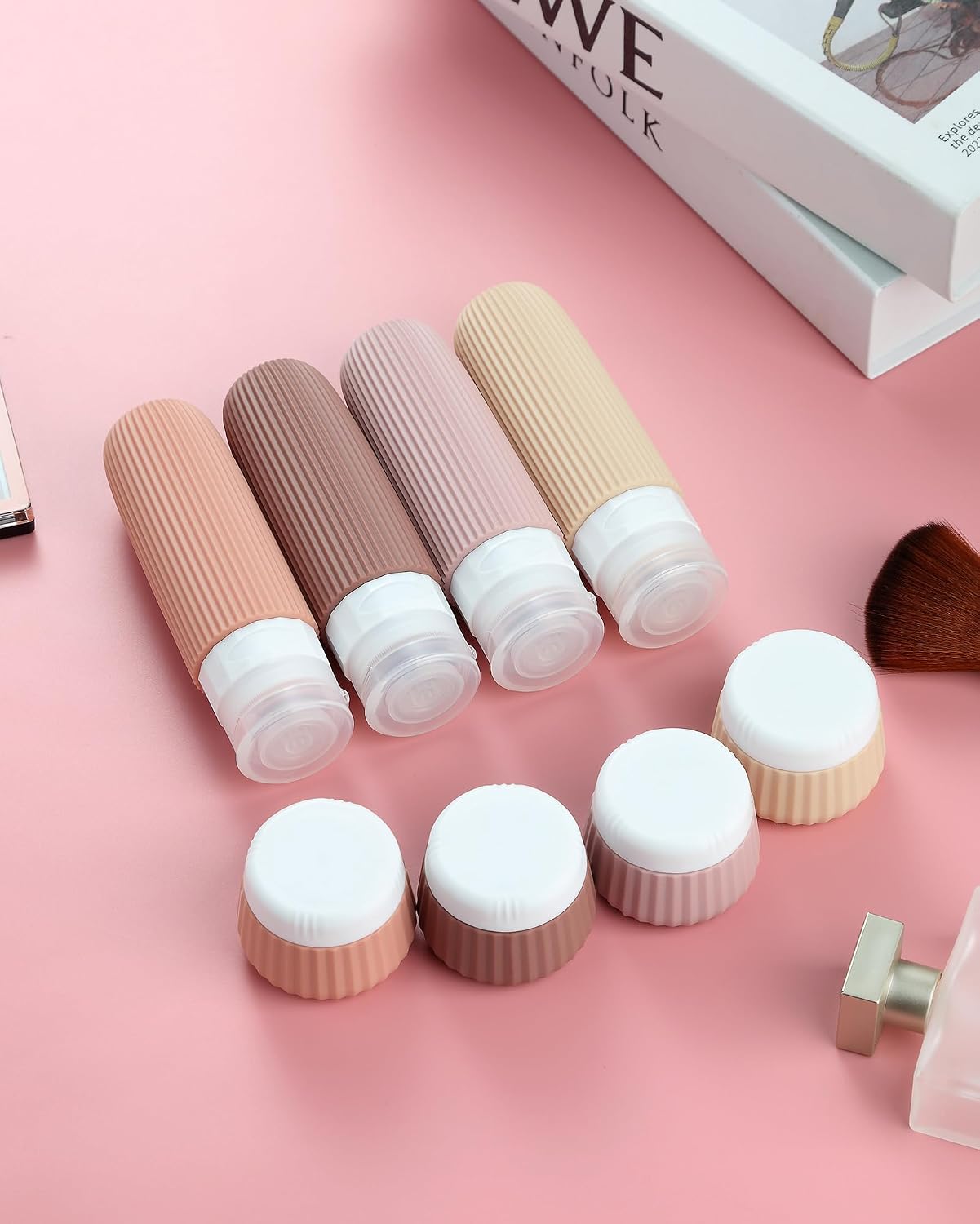 Travel Bottles - 8 Pack TSA Approved 3 oz Leak Proof Silicone Containers | Clear Toiletry Jars