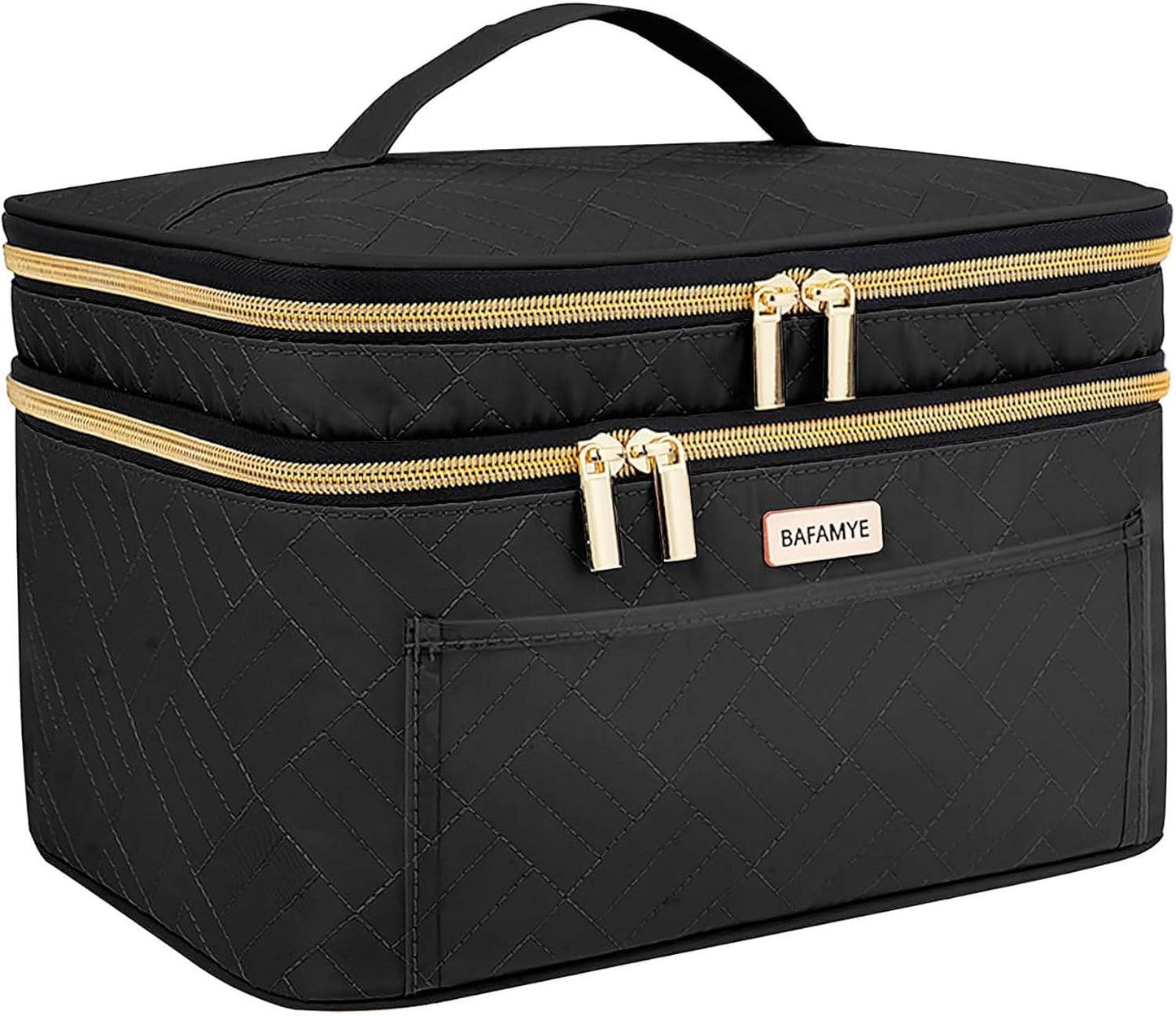 Double Layer Travel Makeup Bag - Large Cosmetic Organizer for Travel Accessories | Black, 8.8L Capacity